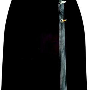 Alfani Black Asymmetrical Pencil Skirt Leather Trim Side Zip Silver Latch Size 6